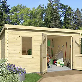 Abri de jardin Klikstrom Linda bois naturel ép.34 mm surface totale 12.2m²