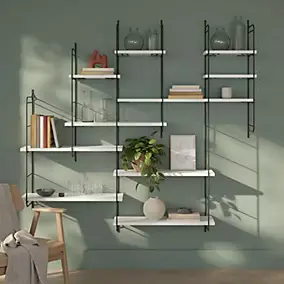 Étagère murale modulable 10 tablettes et 6 échelles blanc GoodHome Rigga H. 129 x L. 150 x P. 19 cm