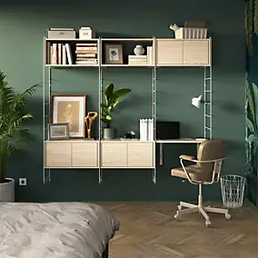 Étagère murale modulable avec 6 portes, 2 étagères murales, tablette et 4 échelles effet chêne GoodHome Rigga H. 171,2 x L. 180 x P. 29 cm