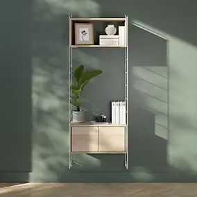 Étagère murale modulable avec 2 portes, étagère murale et 2 échelles effet chêne GoodHome Rigga H. 171,2 x L. 60 x P. 29 cm