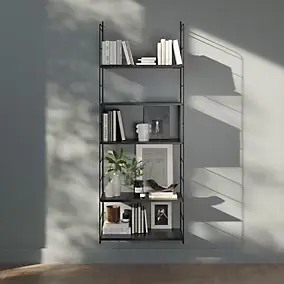 Étagère murale modulable 3 tablettes, étagère rectangulaire et 2 échelles noir GoodHome Rigga H. 171,2 x L. 60 x P. 29 cm