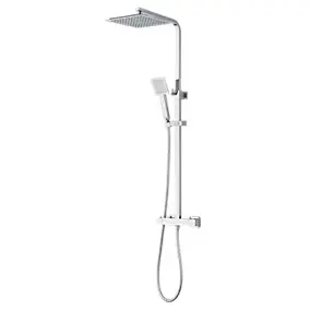 Colonne de douche thermostatique avec pomme de tête, douchette et flexible, effet chromé, GoodHome Kozo