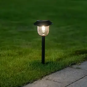 Lampe à piquer d'extérieur solaire LED intégrée métal noir IP44 0.2W blanc chaud