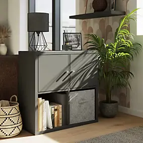 Étagère modulable 4 cubes avec 2 portes GoodHome Mixxit anthracite
