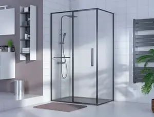 Porte coulissante noire mat et verre transparent - 120 cm