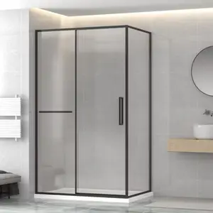 Paroi de douche laterale noire mat et verre transparent - L.80 x H.195 cm