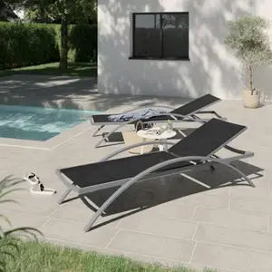Lot de 2 bains de soleil "Kerica" gris et noir - Dim. L. 189 x l. 63 x H. 42 cm