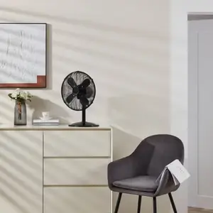 Ventilateur de table 30 cm noir, 3 vitesses, oscillation 80°, métal et plastique