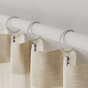 10 anneaux et crochets tringle à rideau silencieux Anafi métal blanc Ø28/25mm GoodHome