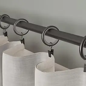 10 anneaux et crochets à pince tringle à rideau silencieux Tinos métal gris Ø16/19mm GoodHome