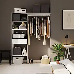Kit dressing 1 colonne réversible L. 150 x H. 200 x P. 45 cm, blanc, avec 1 tiroir, GoodHome Nyssa