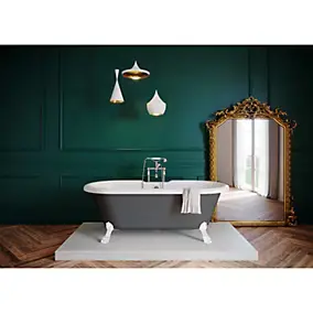Baignoire îlot 170 x 80 cm grise + 4 pieds blancs, GoodHome Emba