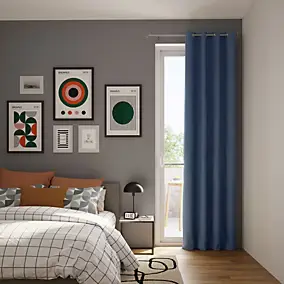 Rideau occultant thermique à œillets effet tissé Vestris bleu océan l.140 x H.260cm GoodHome