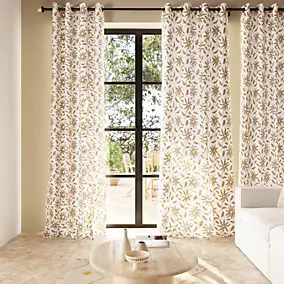 Rideau tamisant à œillets en lin Dohar imprimé fleuri ocre l.140 x H.260cm GoodHome