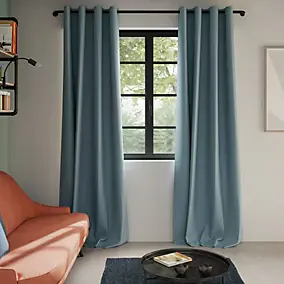 Rideau tamisant à œillets Hiva bleu l.140 x H.260cm GoodHome