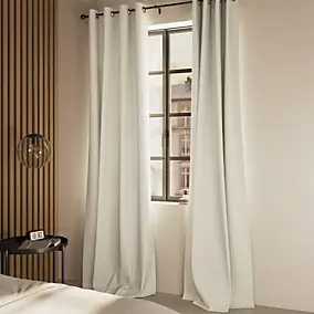 Rideau tamisant à œillets uni effet froissé Castellano blanc cassé l.140 x H.260cm GoodHome