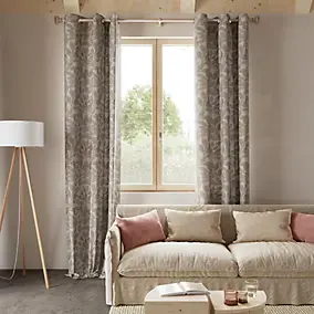 Rideau tamisant à œillets fleuri Batam beige l.140 x H.260cm GoodHome