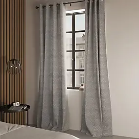 Rideau tamisant à œillets effet jacquard Jind gris clair l.140 x H.260cm GoodHome