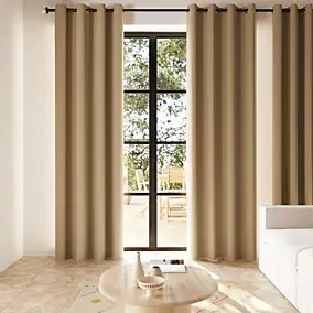 Rideau tamisant à œillets effet tissé Novan jaune l.140 x H.260cm GoodHome