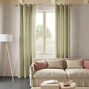 Rideau occultant à œillets en suédine Komod vert clair l.140 x L.260cm GoodHome