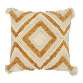 Housse de coussin Sivas motif tufté géométrique camel et blanc cassé l.45 x L.45cm GoodHome