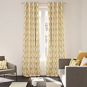 Rideau tamisant à œillets effet flammé Peca imprimé géométrique jaune ocre l.140 x H.260cm GoodHome