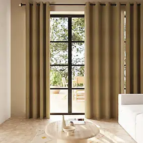 Rideau tamisant à œillets uni effet froissé Castellano jaune moutarde l.140 x H.260cm GoodHome