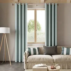 Rideau thermique à œillets effet velours tissé Kulti vert sauge l.140 x H.280cm GoodHome