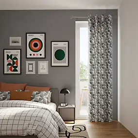 Rideau tamisant à œillets effet flammé Peca imprimé géométrique gris l.140 x H.260cm GoodHome