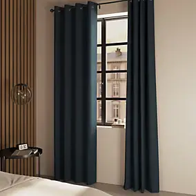 Rideau occultant à œillets effet chenille Isti bleu marine l.140 x H.260cm GoodHome
