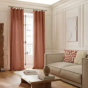 Rideau tamisant à œillets en lin Ambala terracotta l.140 x H.260cm GoodHome
