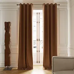 Rideau tamisant à œillets effet tissé Novan marron camel l.140 x H.260cm GoodHome