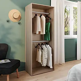 Dressing effet chêne double penderie GoodHome Atomia H. 187,5 x L. 75 x P. 45 cm