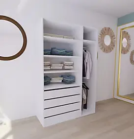 Dressing blanc double penderie et 4 tiroirs GoodHome Atomia H. 225 x L. 150 x P. 58 cm