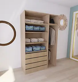 Dressing effet chêne double penderie et 4 tiroirs GoodHome Atomia H. 225 x L. 150 x P. 58 cm