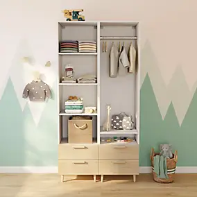 Dressing bicolore sur pieds 4 tiroirs chambre enfant GoodHome Atomia H. 198,5 x L. 100 x P. 45 cm