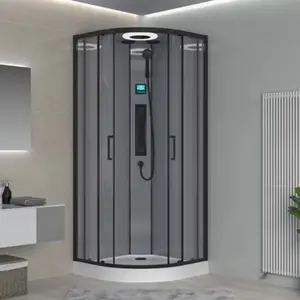 Cabine de douche noire bluetooth avec ventilation, éclairage led, porte coulissante SMART - 90 x 90 cm