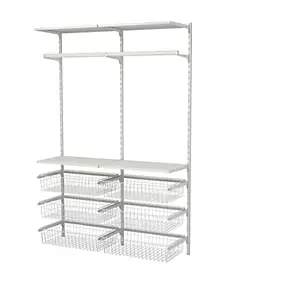 Rangement ouvert mural 2 colonnes avec penderie et 6 paniers H.200 x L.132 x P.40 cm