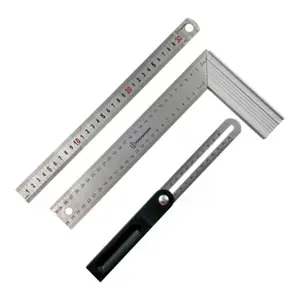 Lot de 2 équerres 300 et 250 mm et 1 règle 300 mm en acier inoxydable