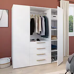 Armoire penderie semi-ouverte blanche 4 tiroirs GoodHome Atomia H. 187,5 x L. 175 x P. 58 cm