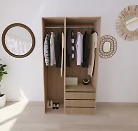 Dressing effet chêne double penderie 3 tiroirs GoodHome Atomia H. 225 x L. 125 x P. 58 cm