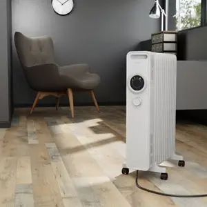 Radiateur bain d'huile 3 niveaux de chauffe blanc 2500 W - 64x45x24 cm
