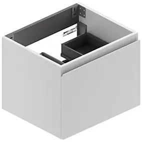 Meuble vasque suspendu blanc mat l.60 cm + plan vasque blanc brillant résine, Pura+