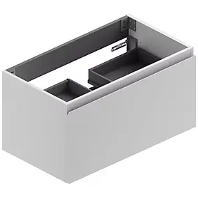 Meuble vasque suspendu blanc mat l.90 cm + plan vasque blanc brillant résine, Pura+