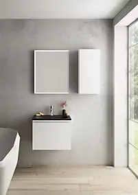 Meuble vasque suspendu blanc mat l.60 cm + plan vasque noir mat résine, Pura+