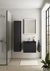 Meuble vasque suspendu noir mat l.60 cm + plan vasque noir mat résine, Pura+