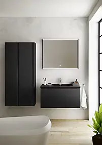 Meuble vasque suspendu noir mat l.90 cm + plan vasque noir mat résine, Pura+