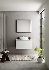 Meuble vasque suspendu blanc mat l.90 cm + plan vasque blanc mat résine, Pura+