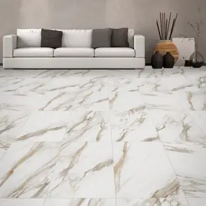 Carrelage de sol intérieur grès cérame émaillé, blanc effet marbre "Cave" - 30,5 X 61,3 cm.Ep.7,4 mm