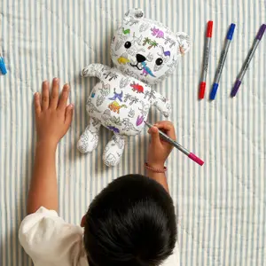 Ours en Peluche à colorier lavable et réutilisable Dino avec 10 feutres (25 cm)